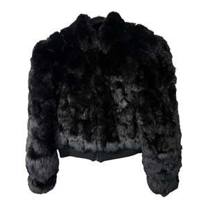Vintage Genuine Black Rabbit Fur Cropped Bomber Jacket